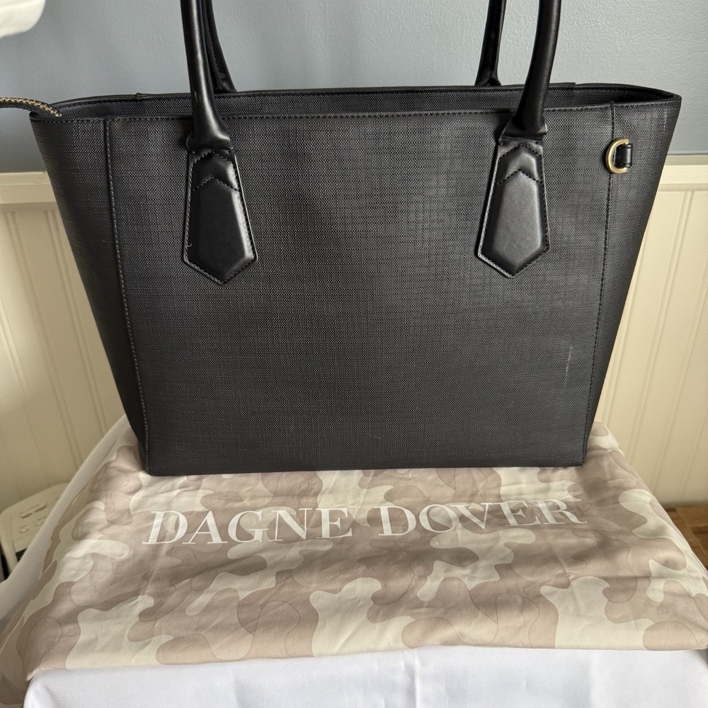 DAGNE DOVER Black Coated Canvas Large Laptop Computer Work Tote Diaper Bag Purse